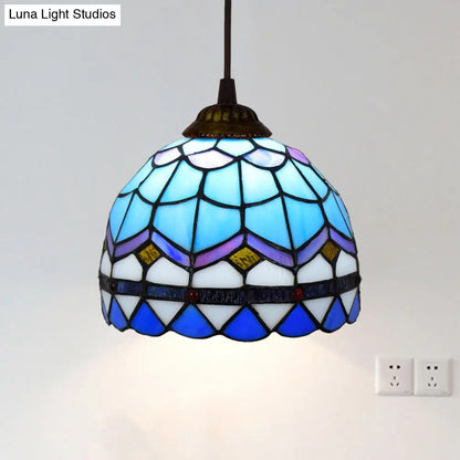 Shaded Tiffany Glass Pendant Light - Elegant 1-Bulb Suspension Fixture for Corridor