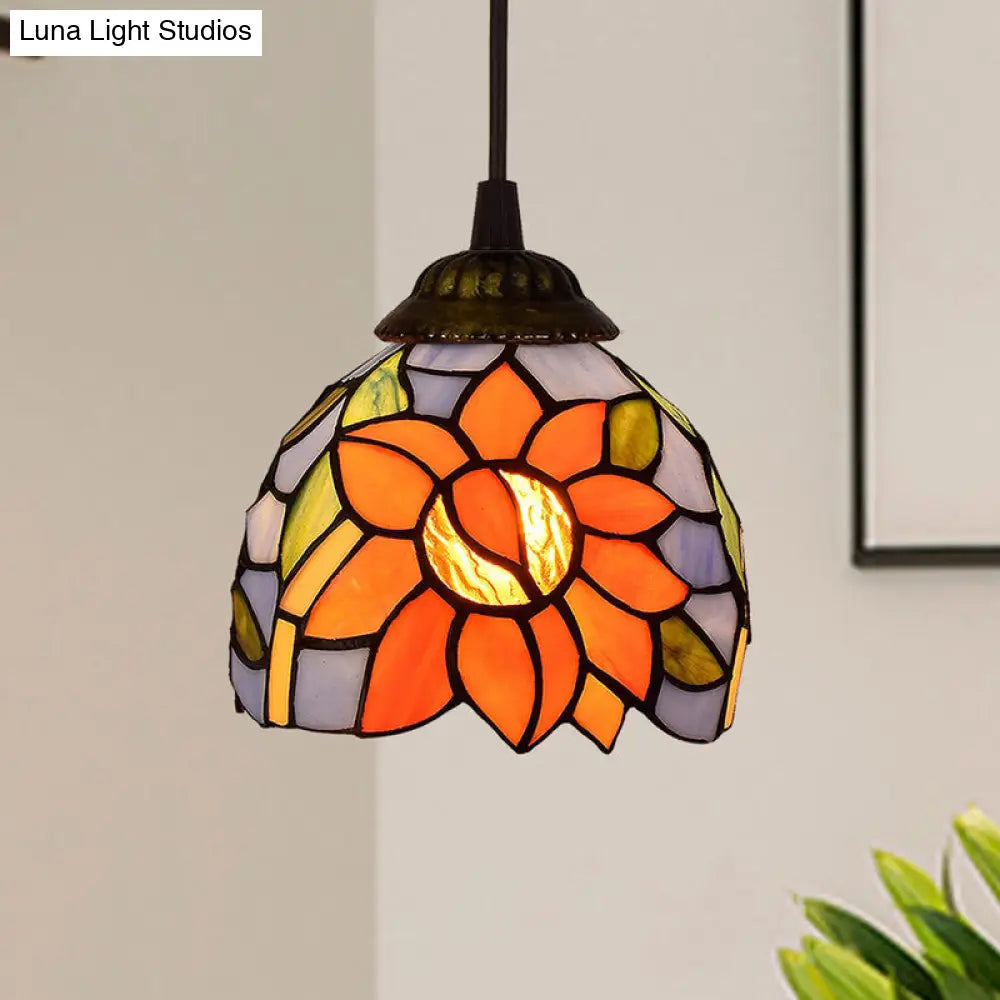 Shaded Tiffany Glass Pendant Light - Elegant 1-Bulb Suspension Fixture for Corridor