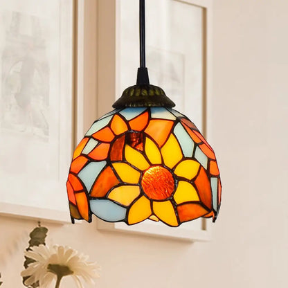 Shaded Tiffany Glass Pendant Light - Elegant 1-Bulb Suspension Fixture for Corridor