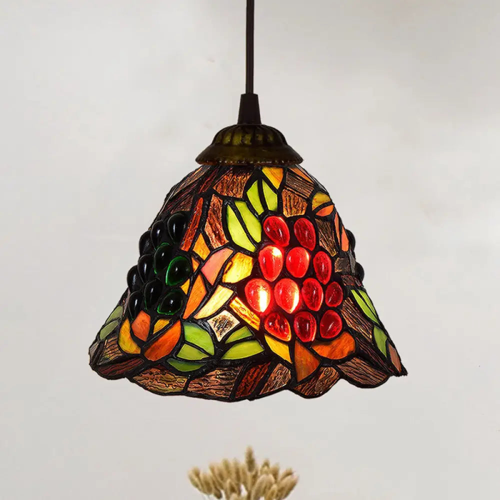 Shaded Tiffany Glass Pendant Light - Elegant 1-Bulb Suspension Fixture for Corridor