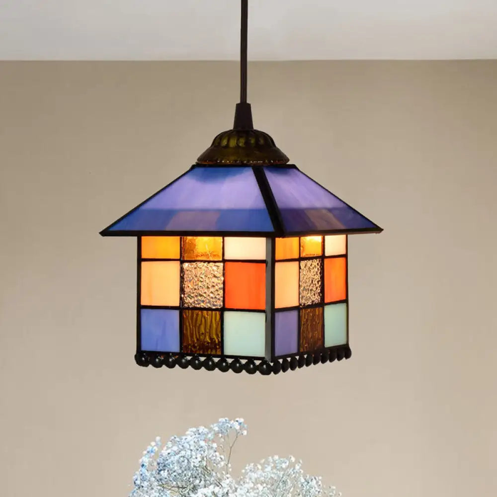 Shaded Tiffany Glass Pendant Light - Elegant 1-Bulb Suspension Fixture for Corridor