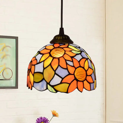 Shaded Tiffany Glass Pendant Light - Elegant 1-Bulb Suspension Fixture for Corridor