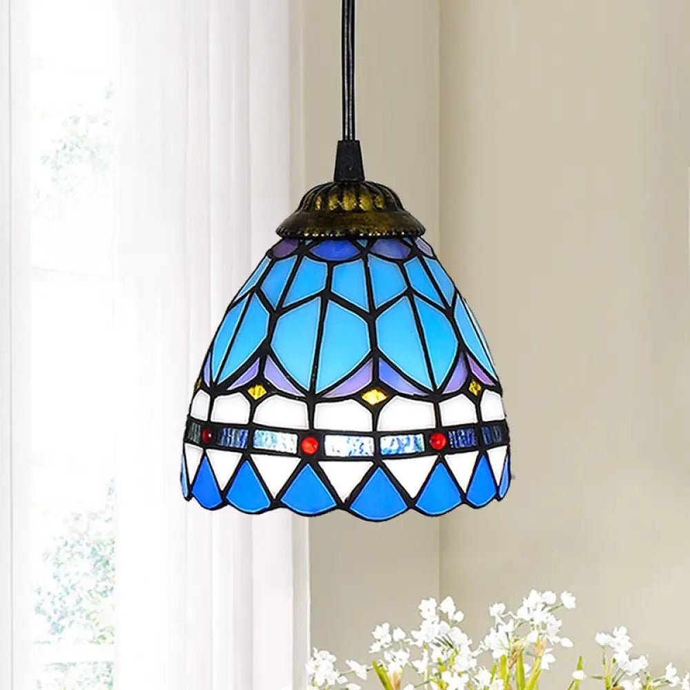 Shaded Tiffany Glass Pendant Light - Elegant 1-Bulb Suspension Fixture for Corridor