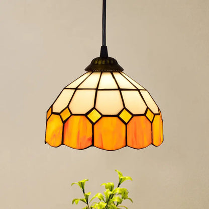 Shaded Tiffany Glass Pendant Light - Elegant 1-Bulb Suspension Fixture for Corridor