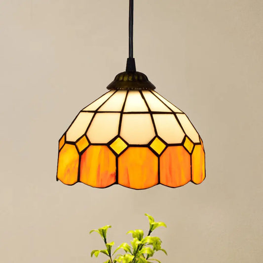 Shaded Tiffany Glass Pendant Light - Elegant 1-Bulb Suspension Fixture for Corridor