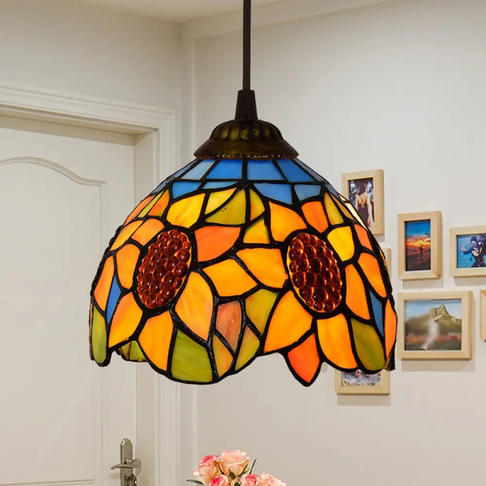 Shaded Tiffany Glass Pendant Light - Elegant 1-Bulb Suspension Fixture for Corridor