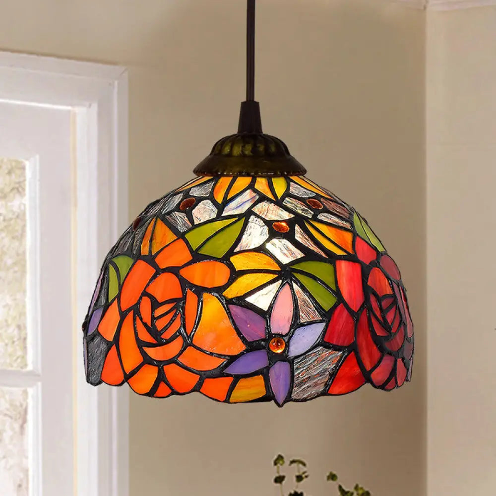 Shaded Tiffany Glass Pendant Light - Elegant 1-Bulb Suspension Fixture for Corridor