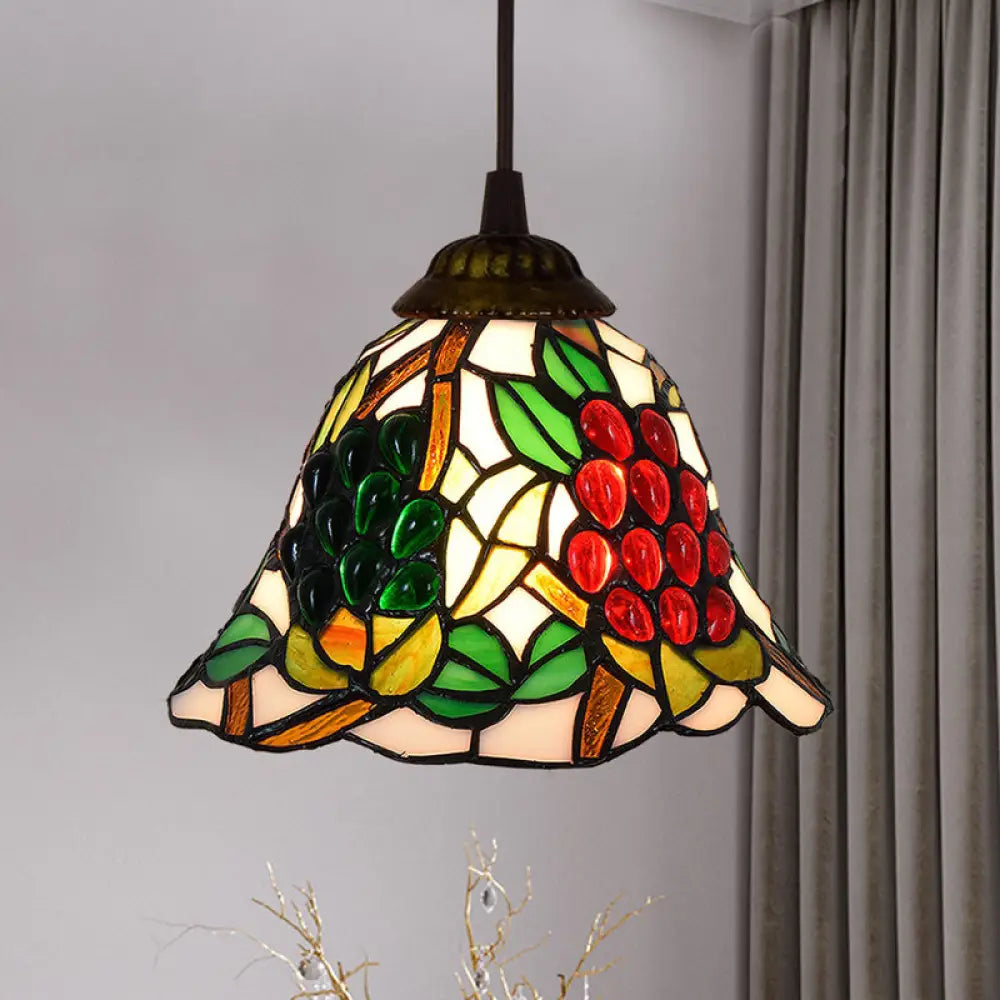 Shaded Tiffany Glass Pendant Light - Elegant 1-Bulb Suspension Fixture for Corridor