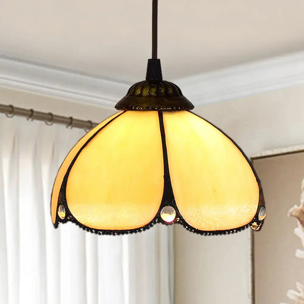 Shaded Tiffany Glass Pendant Light - Elegant 1-Bulb Suspension Fixture for Corridor