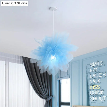 Sheer Flower Ceiling Pendant Light - Modern 1 Light - 18"/27" Width - White/Blue/Pink - Suspended Lamp for Bedroom