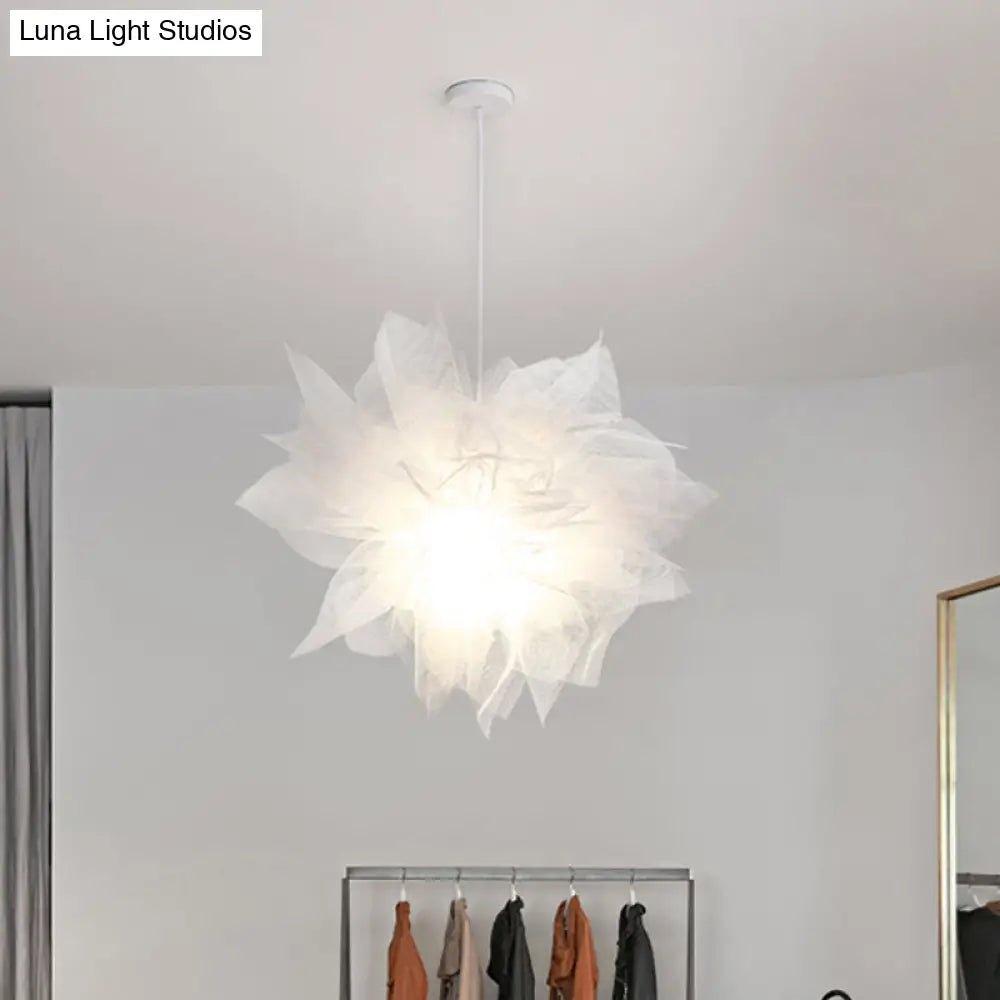 Sheer Flower Ceiling Pendant Light - Modern 1 Light - 18"/27" Width - White/Blue/Pink - Suspended Lamp for Bedroom