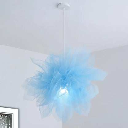 Sheer Flower Ceiling Pendant Light - Modern 1 Light - 18"/27" Width - White/Blue/Pink - Suspended Lamp for Bedroom