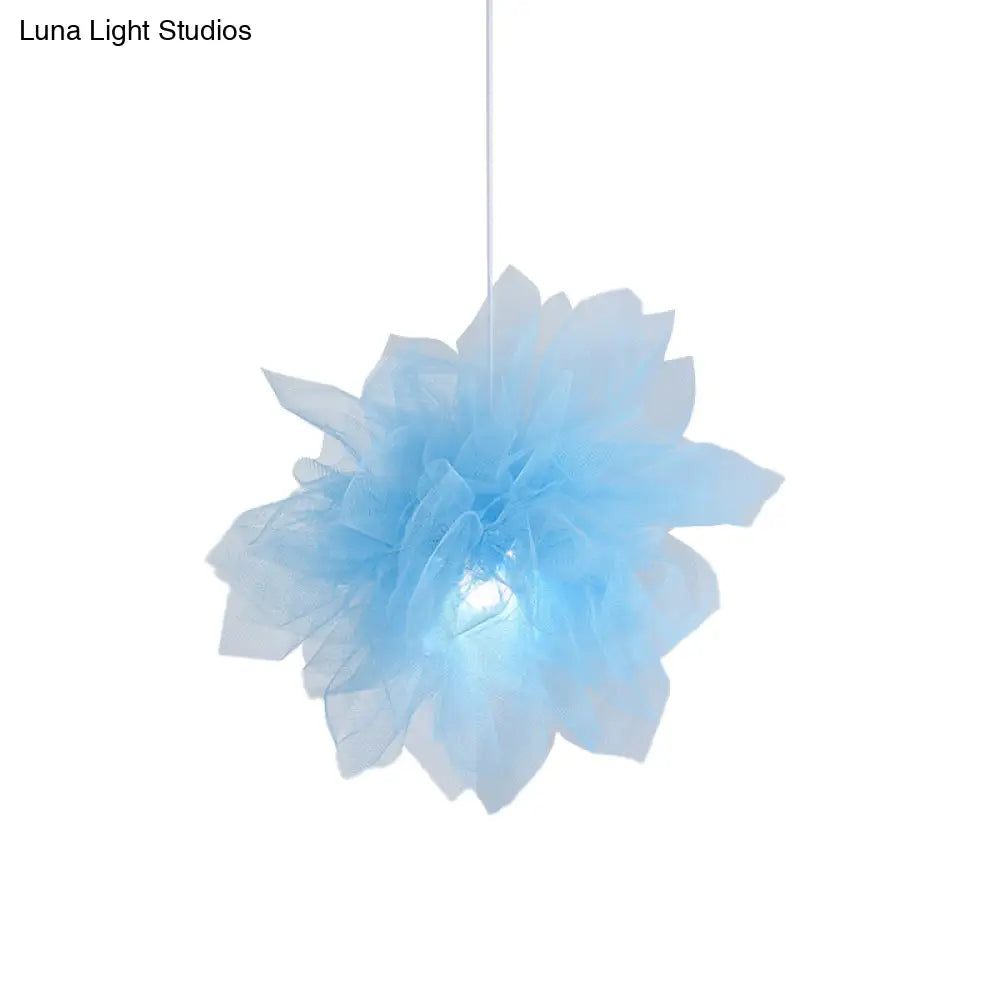 Sheer Flower Ceiling Pendant Light - Modern 1 Light - 18"/27" Width - White/Blue/Pink - Suspended Lamp for Bedroom