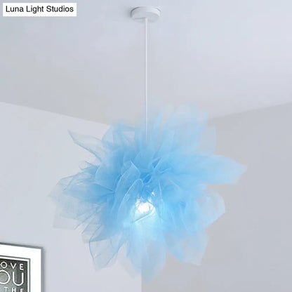 Sheer Flower Ceiling Pendant Light - Modern 1 Light - 18"/27" Width - White/Blue/Pink - Suspended Lamp for Bedroom