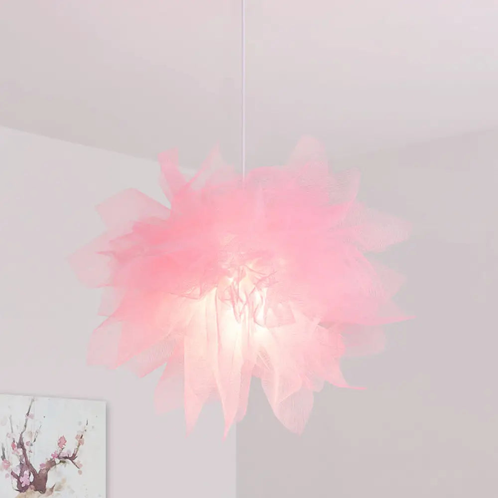 Sheer Flower Ceiling Pendant Light - Modern 1 Light - 18"/27" Width - White/Blue/Pink - Suspended Lamp for Bedroom