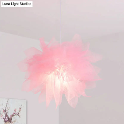 Sheer Flower Ceiling Pendant Light - Modern 1 Light - 18"/27" Width - White/Blue/Pink - Suspended Lamp for Bedroom