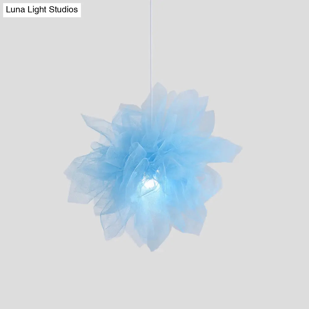 Sheer Flower Ceiling Pendant Light - Modern 1 Light - 18"/27" Width - White/Blue/Pink - Suspended Lamp for Bedroom