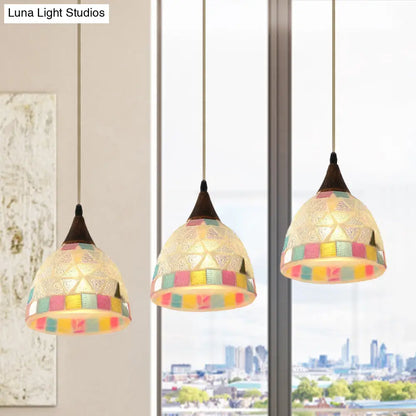 Shell Bell Pendant Light Fixture - Mediterranean 3-Light Bronze Lamp with Mosaic Edge