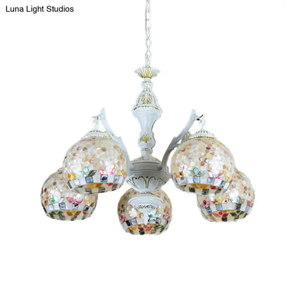 Shell Mosaic Pendant Chandelier - White Tiffany Design - 5/9/11 Lights - Ideal for Living Room Ceiling Suspension