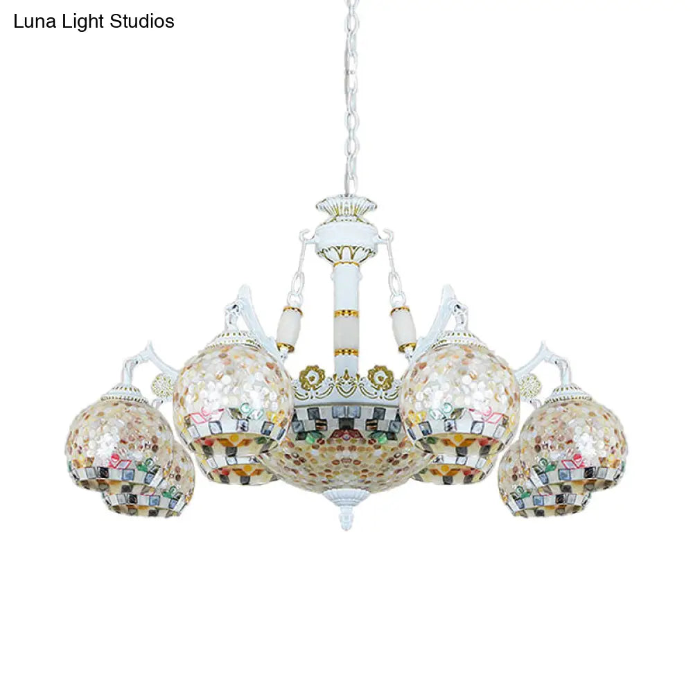 Shell Mosaic Pendant Chandelier - White Tiffany Design - 5/9/11 Lights - Ideal for Living Room Ceiling Suspension