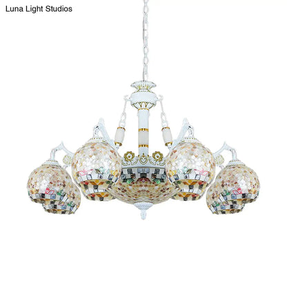 Shell Mosaic Pendant Chandelier - White Tiffany Design - 5/9/11 Lights - Ideal for Living Room Ceiling Suspension