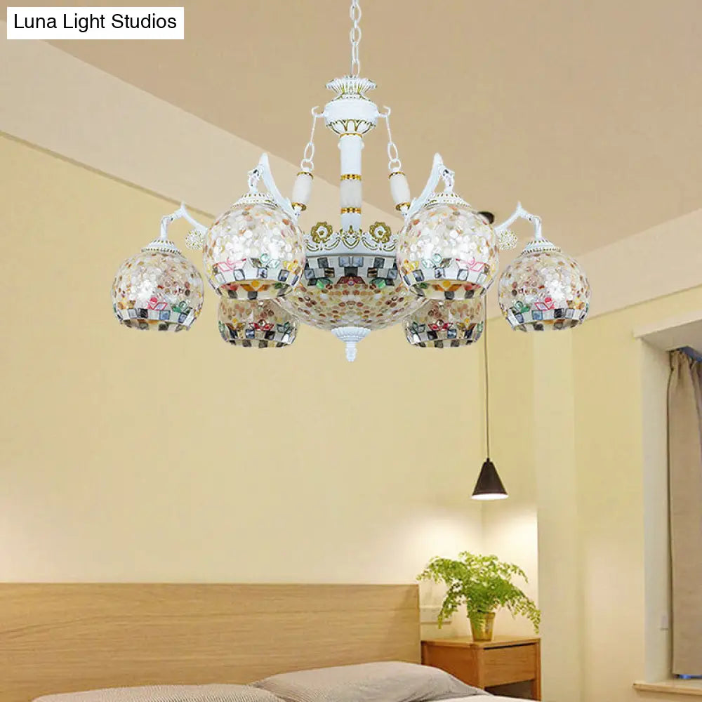 Shell Mosaic Pendant Chandelier - White Tiffany Design - 5/9/11 Lights - Ideal for Living Room Ceiling Suspension