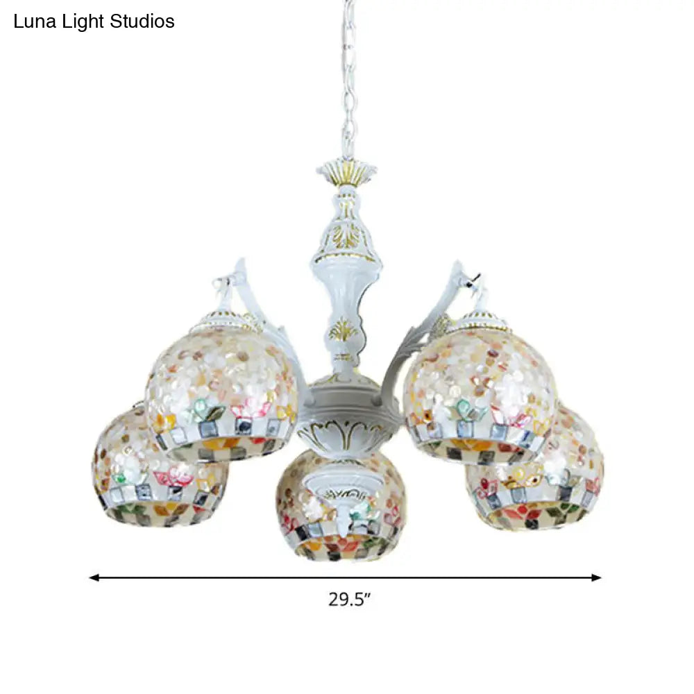 Shell Mosaic Pendant Chandelier - White Tiffany Design - 5/9/11 Lights - Ideal for Living Room Ceiling Suspension