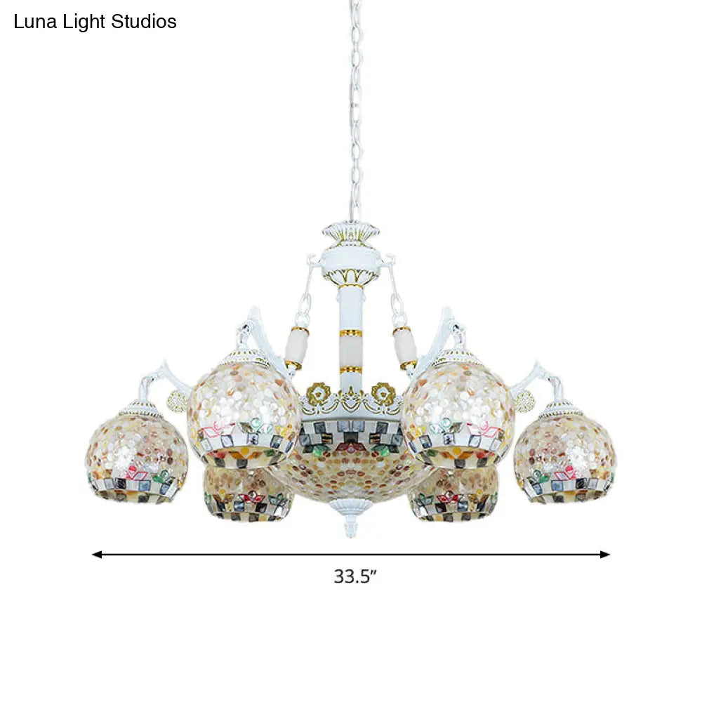 Shell Mosaic Pendant Chandelier - White Tiffany Design - 5/9/11 Lights - Ideal for Living Room Ceiling Suspension