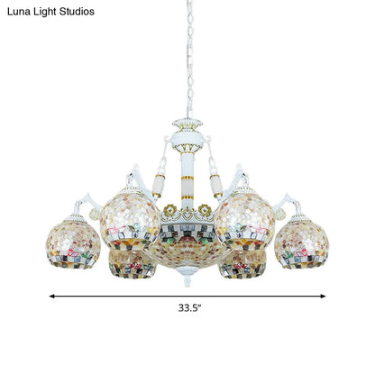 Shell Mosaic Pendant Chandelier - White Tiffany Design - 5/9/11 Lights - Ideal for Living Room Ceiling Suspension
