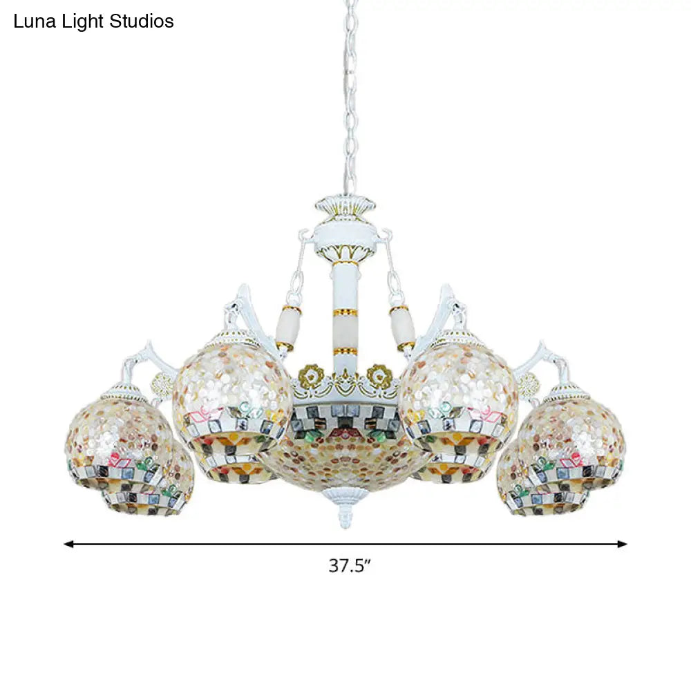 Shell Mosaic Pendant Chandelier - White Tiffany Design - 5/9/11 Lights - Ideal for Living Room Ceiling Suspension