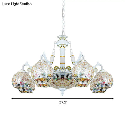 Shell Mosaic Pendant Chandelier - White Tiffany Design - 5/9/11 Lights - Ideal for Living Room Ceiling Suspension