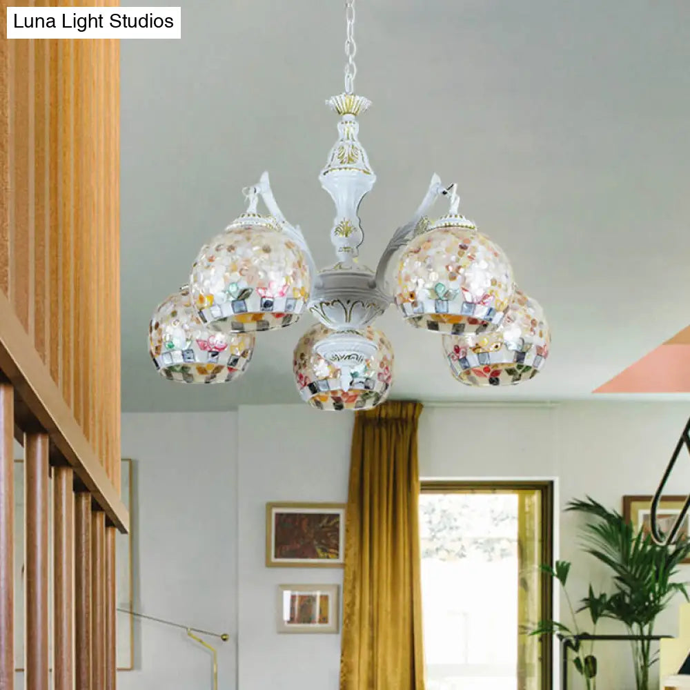 Shell Mosaic Pendant Chandelier - White Tiffany Design - 5/9/11 Lights - Ideal for Living Room Ceiling Suspension