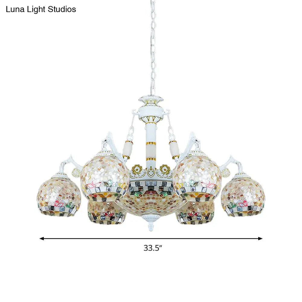 Shell Mosaic Pendant Chandelier - White Tiffany Design - 5/9/11 Lights - Ideal for Living Room Ceiling Suspension