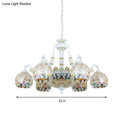Shell Mosaic Pendant Chandelier - White Tiffany Design - 5/9/11 Lights - Ideal for Living Room Ceiling Suspension