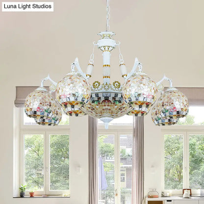 Shell Mosaic Pendant Chandelier - White Tiffany Design - 5/9/11 Lights - Ideal for Living Room Ceiling Suspension
