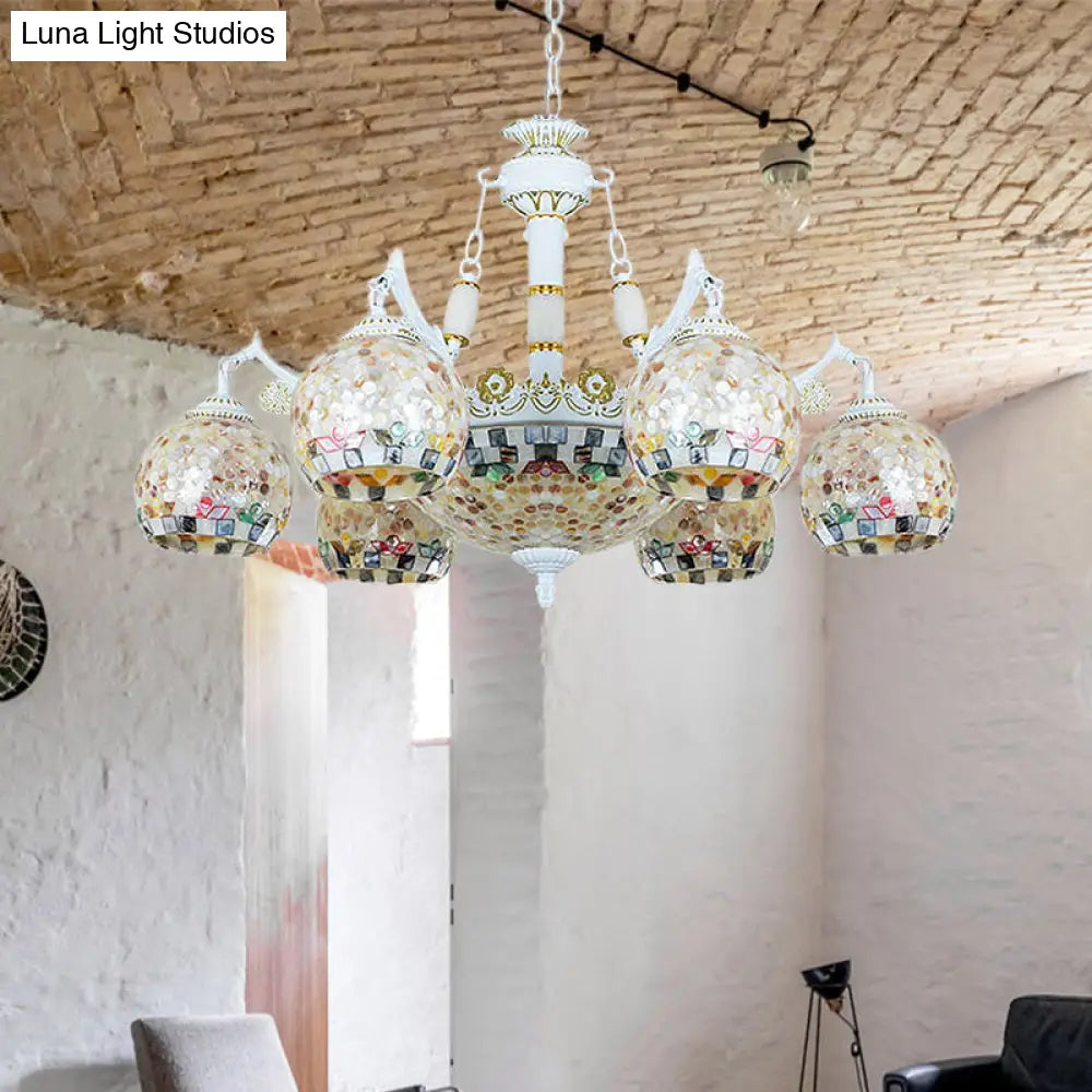Shell Mosaic Pendant Chandelier - White Tiffany Design - 5/9/11 Lights - Ideal for Living Room Ceiling Suspension