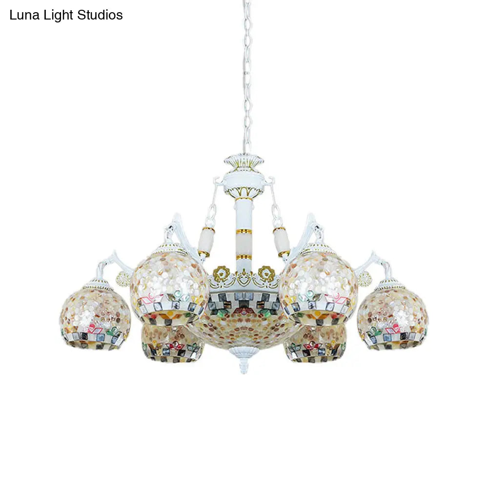 Shell Mosaic Pendant Chandelier - White Tiffany Design - 5/9/11 Lights - Ideal for Living Room Ceiling Suspension
