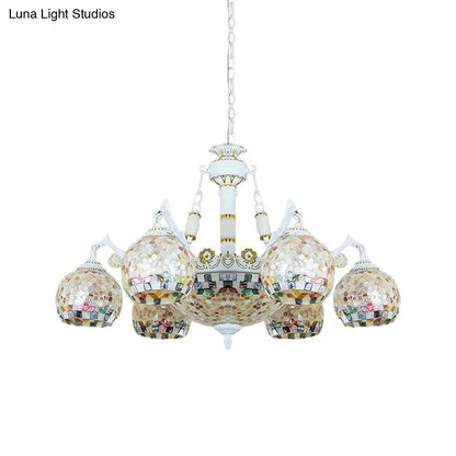 Shell Mosaic Pendant Chandelier - White Tiffany Design - 5/9/11 Lights - Ideal for Living Room Ceiling Suspension