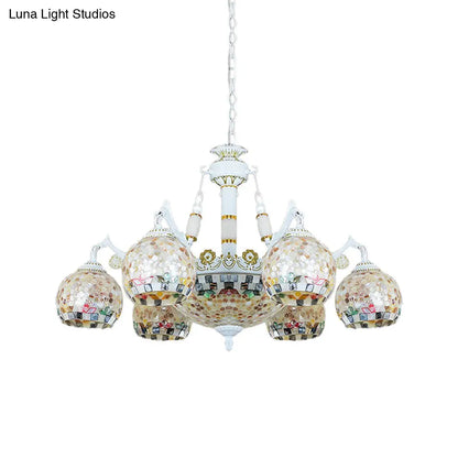 Shell Mosaic Pendant Chandelier - White Tiffany Design - 5/9/11 Lights - Ideal for Living Room Ceiling Suspension