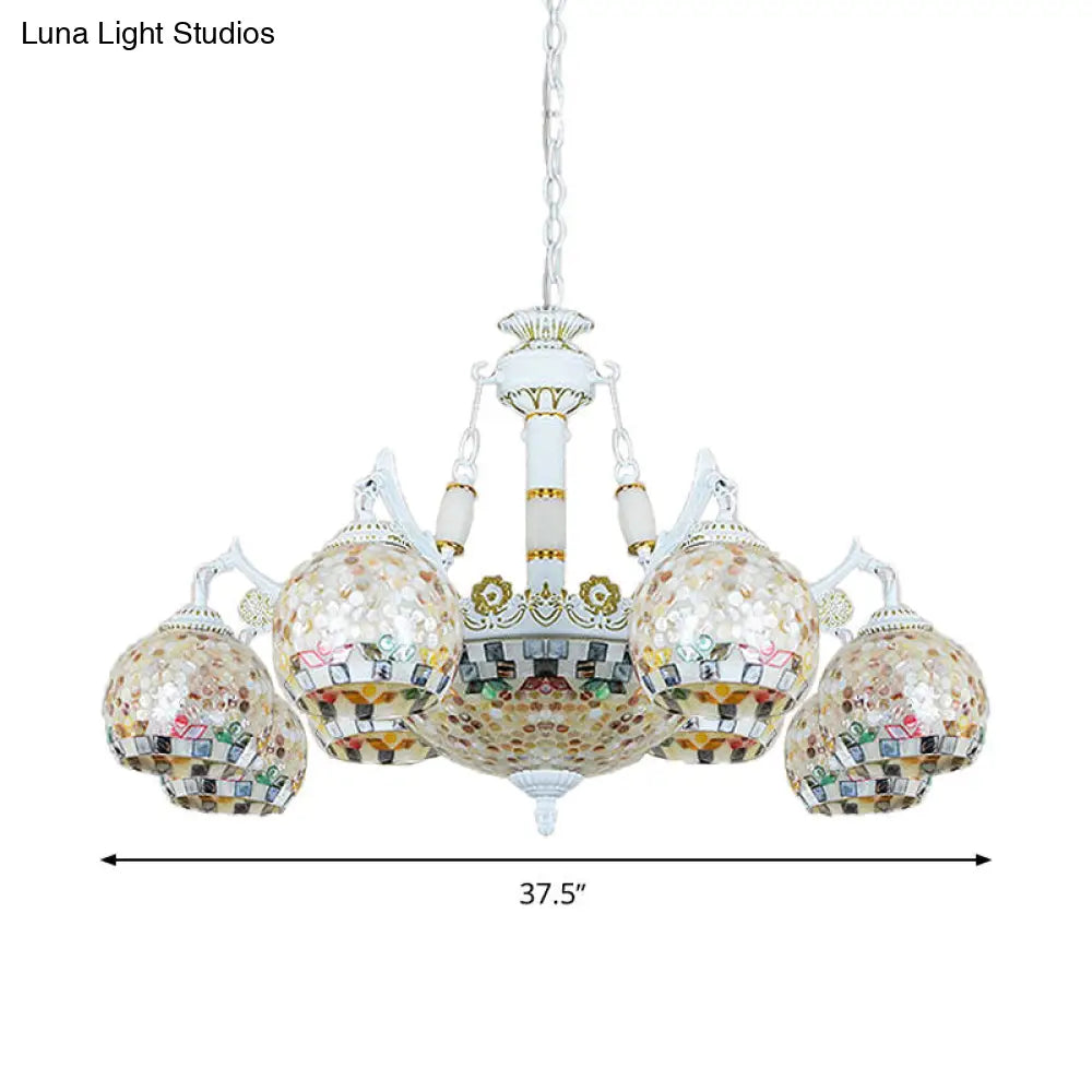 Shell Mosaic Pendant Chandelier - White Tiffany Design - 5/9/11 Lights - Ideal for Living Room Ceiling Suspension
