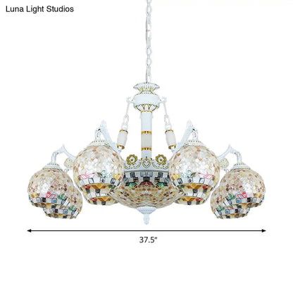 Shell Mosaic Pendant Chandelier - White Tiffany Design - 5/9/11 Lights - Ideal for Living Room Ceiling Suspension