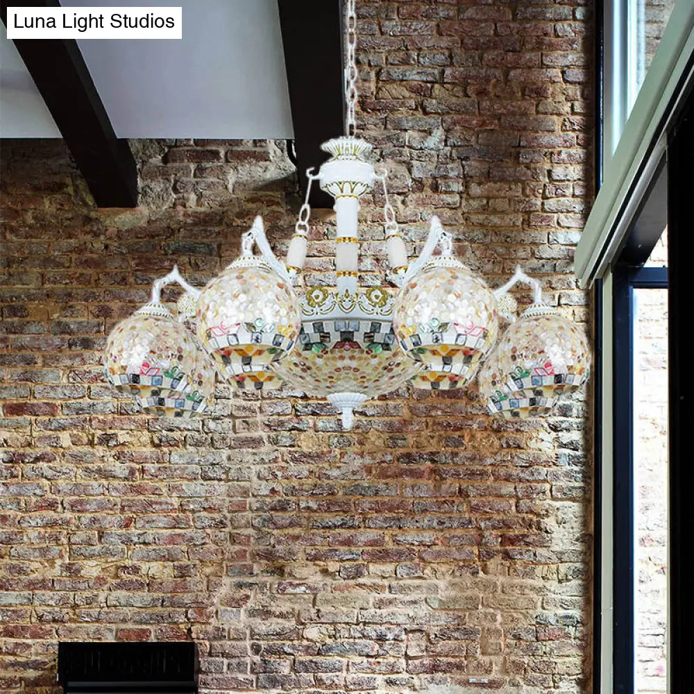 Shell Mosaic Pendant Chandelier - White Tiffany Design - 5/9/11 Lights - Ideal for Living Room Ceiling Suspension