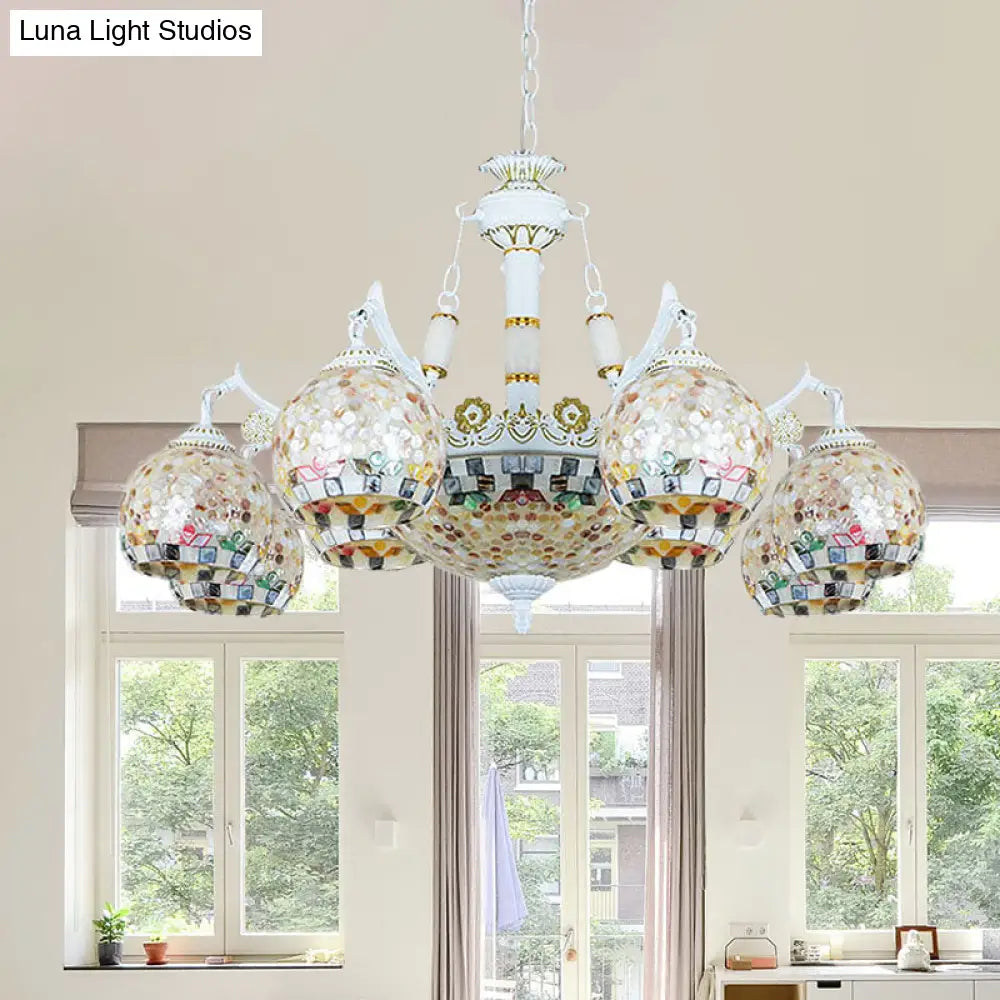 Shell Mosaic Pendant Chandelier - White Tiffany Design - 5/9/11 Lights - Ideal for Living Room Ceiling Suspension