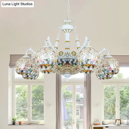Shell Mosaic Pendant Chandelier - White Tiffany Design - 5/9/11 Lights - Ideal for Living Room Ceiling Suspension