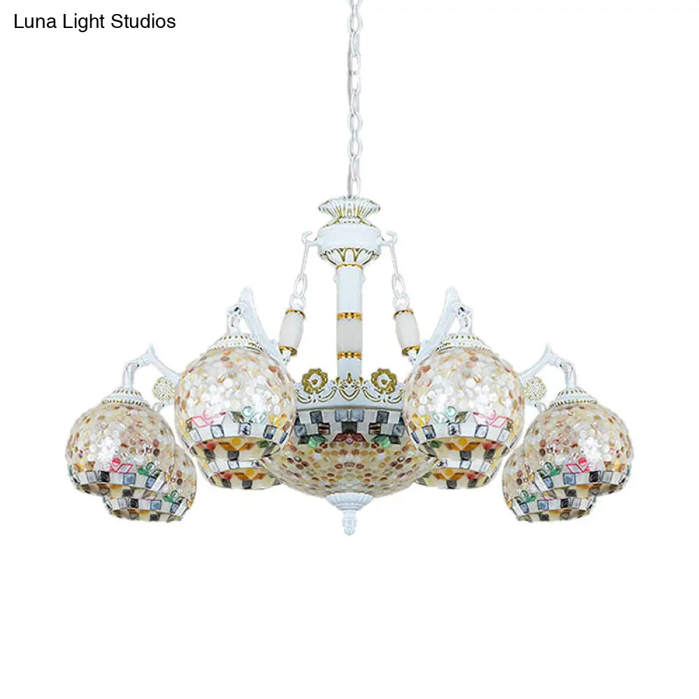 Shell Mosaic Pendant Chandelier - White Tiffany Design - 5/9/11 Lights - Ideal for Living Room Ceiling Suspension