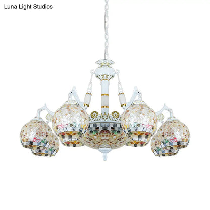 Shell Mosaic Pendant Chandelier - White Tiffany Design - 5/9/11 Lights - Ideal for Living Room Ceiling Suspension