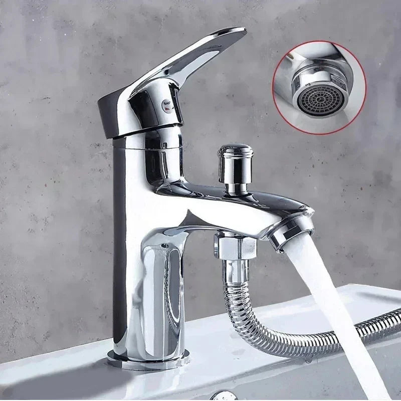 Shower faucet set multifunctional with chrome finish single-handle and flexible hose for versatile bathroom use
