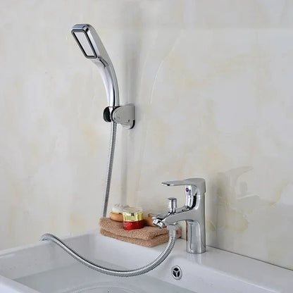 Chrome finished multifunctional handheld shower faucet set with flexible metal hose and wall mounted bracket