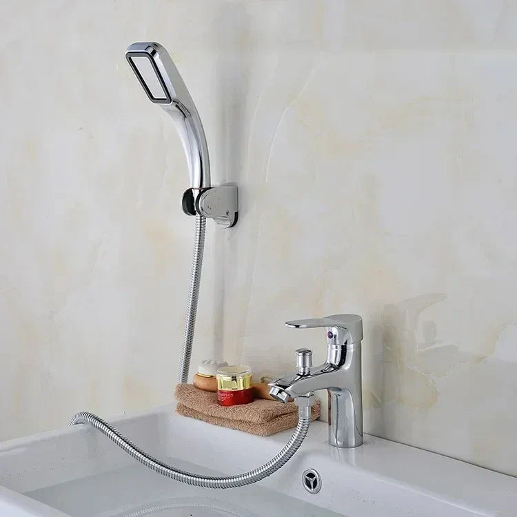 Chrome finished multifunctional handheld shower faucet set with flexible metal hose and wall mounted bracket