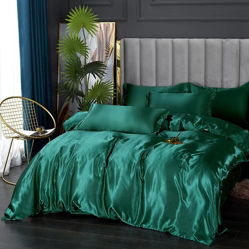 Silk Bedding Set: Luxury Satin Sheets - Jade Green / Twin Size 4pcs